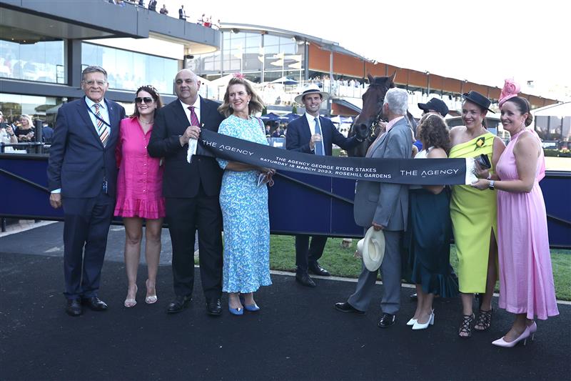 SYDNEY, AUSTRALIA - MARCH 18: VIPs celebrate after James Mcdonald riding Anamoe wins Race 7 The Agency George Ryder Stakes during the Longines Golden Slipper Day - Sydney Racing at Rosehill Gardens on March 18, 2023 in Sydney, Australia. (Photo by Jeremy Ng/Getty Images)