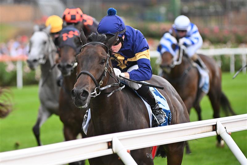 MELBOURNE, AUSTRALIA - MARCH 18: Craig Newitt riding Munhamek winning Race 5, the The Branched Logistics Mugatoo, during Melbourne Racing at Moonee Valley Racecourse on March 18, 2023 in Melbourne, Australia. (Photo by Vince Caligiuri/Getty Images)