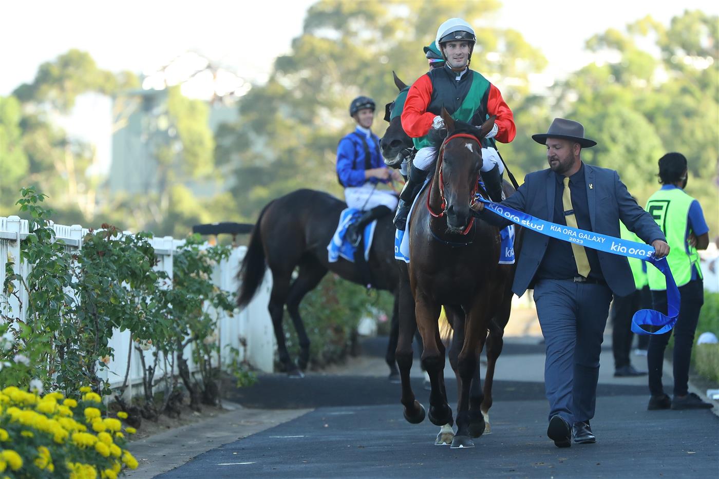 SYDNEY, AUSTRALIA - MARCH 18: Tyler Schiller riding Mariamia 
 wins Race 9 Kia Ora Galaxy during the Longines Golden Slipper Day - Sydney Racing at Rosehill Gardens on March 18, 2023 in Sydney, Australia. (Photo by Jeremy Ng/Getty Images)
