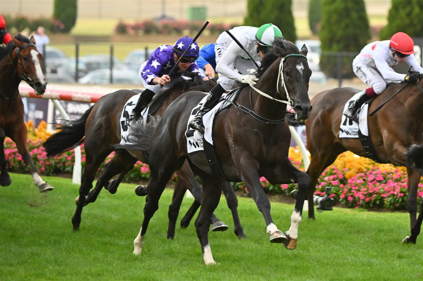 MELBOURNE, AUSTRALIA - MARCH 18: Craig Newitt riding Bank Maur winning Race 9, the Dce Alister Clark Stakes, during Melbourne Racing at Moonee Valley Racecourse on March 18, 2023 in Melbourne, Australia. (Photo by Vince Caligiuri/Getty Images)