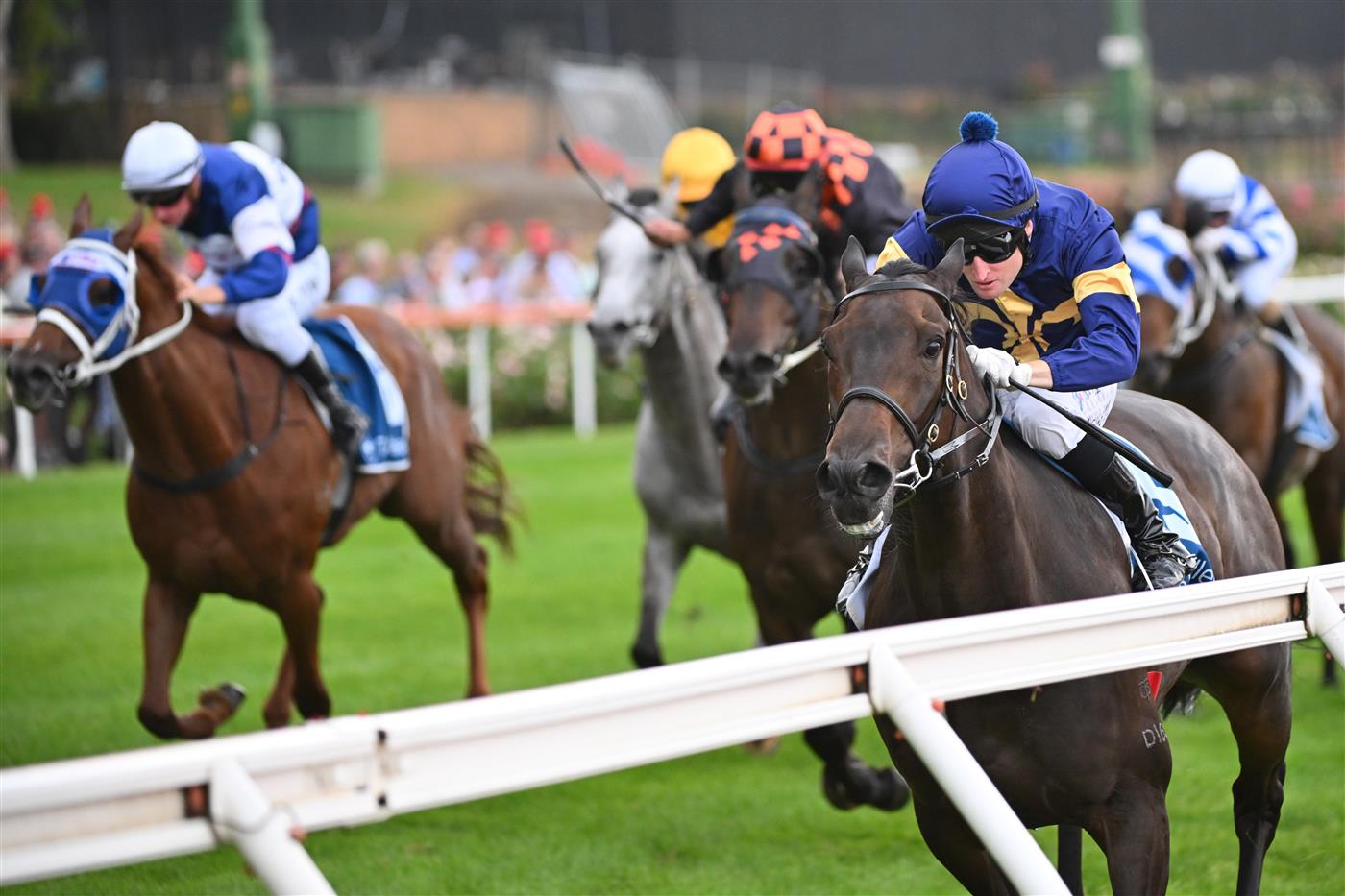 MELBOURNE, AUSTRALIA - MARCH 18: Craig Newitt riding Munhamek winning Race 5, the The Branched Logistics Mugatoo, during Melbourne Racing at Moonee Valley Racecourse on March 18, 2023 in Melbourne, Australia. (Photo by Vince Caligiuri/Getty Images)