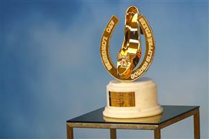 SYDNEY, AUSTRALIA - MARCH 18: The Golden Slipper is seen prior to the Longines Golden Slipper Day - Sydney Racing at Rosehill Gardens on March 18, 2023 in Sydney, Australia. (Photo by Jeremy Ng/Getty Images)