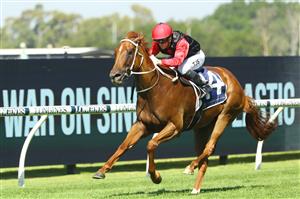 SYDNEY, AUSTRALIA - MARCH 18: Tyler Schiller riding Opal Ridge wins Race 5 Irresistible Pools Darby Munro during the Longines Golden Slipper Day - Sydney Racing at Rosehill Gardens on March 18, 2023 in Sydney, Australia. (Photo by Jeremy Ng/Getty Images)