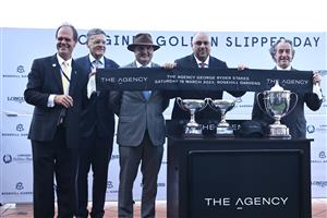 SYDNEY, AUSTRALIA - MARCH 18: VIPs celebrate after James Mcdonald riding Anamoe wins Race 7 The Agency George Ryder Stakes during the Longines Golden Slipper Day - Sydney Racing at Rosehill Gardens on March 18, 2023 in Sydney, Australia. (Photo by Jeremy Ng/Getty Images)