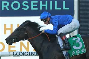 SYDNEY, AUSTRALIA - MARCH 18: James Mcdonald riding Zapateo wins Race 10 Tab Birthday Card Stakes during the Longines Golden Slipper Day - Sydney Racing at Rosehill Gardens on March 18, 2023 in Sydney, Australia. (Photo by Jeremy Ng/Getty Images)