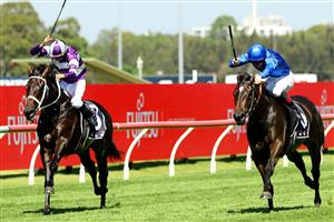SYDNEY, AUSTRALIA - MARCH 18: Nash Rawiller riding Lindermann wins Race 4 Sky Racing Rosehill Guinea during the Longines Golden Slipper Day - Sydney Racing at Rosehill Gardens on March 18, 2023 in Sydney, Australia. (Photo by Jeremy Ng/Getty Images)