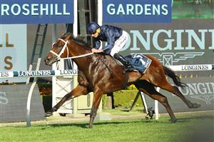 SYDNEY, AUSTRALIA - MARCH 18: Ryan Moore riding Shinzo wins Race 8 The Golden Slipper during the Longines Golden Slipper Day - Sydney Racing at Rosehill Gardens on March 18, 2023 in Sydney, Australia. (Photo by Jeremy Ng/Getty Images)