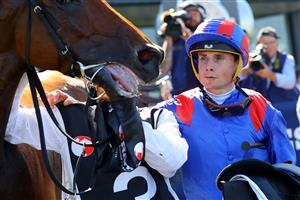 SYDNEY, AUSTRALIA - MARCH 18: Ryan Moore riding Dubai Honour wins Race 6 Ranvet Stakes during the Longines Golden Slipper Day - Sydney Racing at Rosehill Gardens on March 18, 2023 in Sydney, Australia. (Photo by Jeremy Ng/Getty Images)