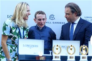 SYDNEY, AUSTRALIA - MARCH 18: Ryan Moore riding Shinzo wins Race 8 The Golden Slipper during the Longines Golden Slipper Day - Sydney Racing at Rosehill Gardens on March 18, 2023 in Sydney, Australia. (Photo by Jeremy Ng/Getty Images)
