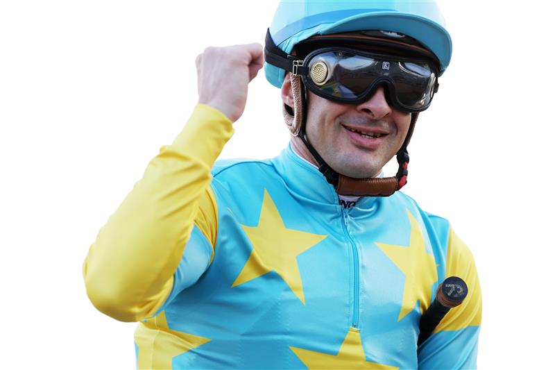 DUBAI, UNITED ARAB EMIRATES - MARCH 25: Christophe Lemaire riding Derma Sotogake after winning the UAE Derby during the Dubai World Cup at Meydan Racecourse on March 25, 2023 in Dubai, United Arab Emirates. (Photo by Christopher Pike/Getty Images)