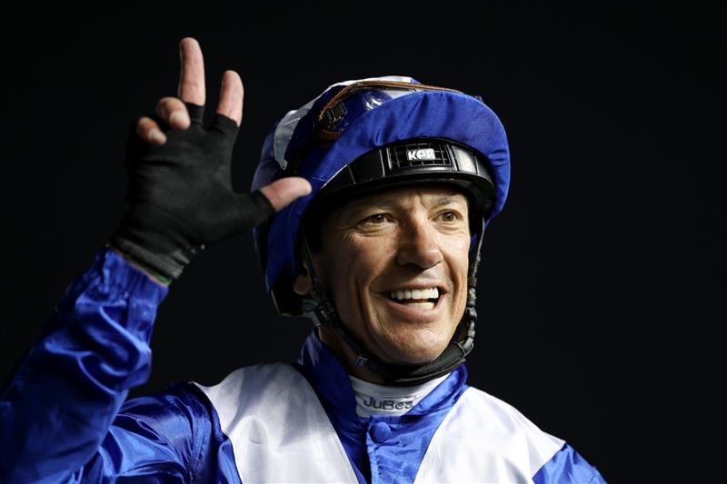 DUBAI, UNITED ARAB EMIRATES - MARCH 25: Lanfranco Dettori riding Lord North celebrates winning the Dubai Turf during the Dubai World Cup at Meydan Racecourse on March 25, 2023 in Dubai, United Arab Emirates. (Photo by Christopher Pike/Getty Images)