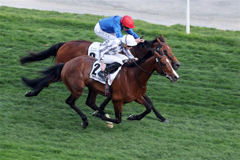 DUBAI, UNITED ARAB EMIRATES - MARCH 25: Ryan Moore riding Broome wins the Dubai Gold Cup during the Dubai World Cup at Meydan Racecourse on March 25, 2023 in Dubai, United Arab Emirates. (Photo by Christopher Pike/Getty Images)