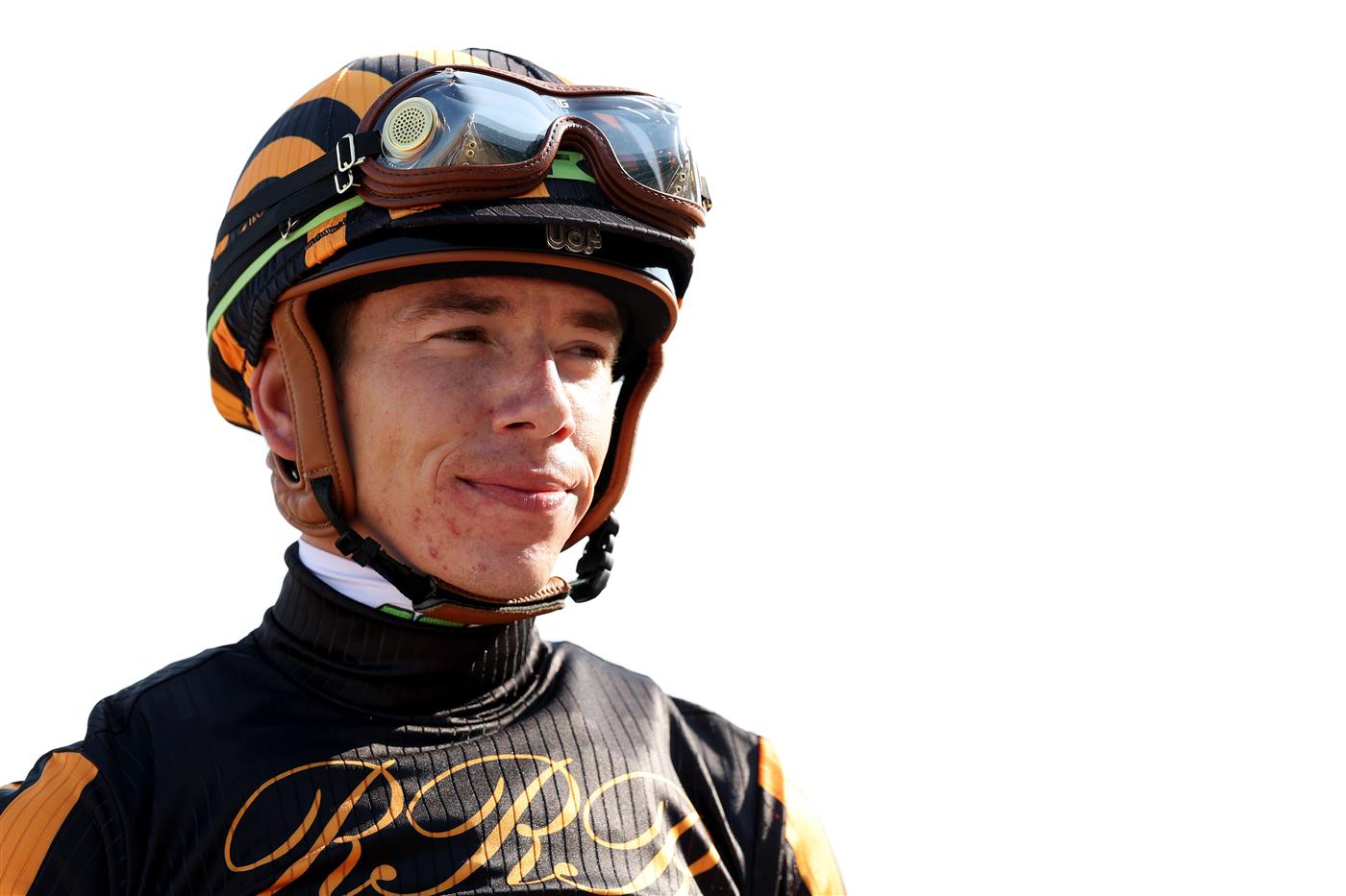DUBAI, UNITED ARAB EMIRATES - MARCH 25: Tyler Gaffalione riding Isolate celebrates winning the Godolphin Mile during the Dubai World Cup at Meydan Racecourse on March 25, 2023 in Dubai, United Arab Emirates. (Photo by Christopher Pike/Getty Images)