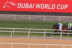 Jockeys compete in the Dubai Gold Cup race during the Dubai World Cup horse racing event at the Meydan racecourse in Dubai on March 25, 2023. (Photo by Karim SAHIB / AFP) / The erroneous mention[s] appearing in the metadata of this photo by Karim SAHIB has been modified in AFP systems in the following manner: [Jockeys compete] instead of [English jockey Ryan Moore, riding on the horse "Broome"]. Please immediately remove the erroneous mention[s] from all your online services and delete it (them) from your servers. If you have been authorized by AFP to distribute it (them) to third parties, please ensure that the same actions are carried out by them. Failure to promptly comply with these instructions will entail liability on your part for any continued or post notification usage. Therefore we thank you very much for all your attention and prompt action. We are sorry for the inconvenience this notification may cause and remain at your disposal for any further information you may require. (Photo by KARIM SAHIB/AFP via Getty Images)