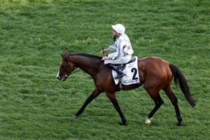 DUBAI, UNITED ARAB EMIRATES - MARCH 25: Ryan Moore riding Broome after winning the Dubai Gold Cup during the Dubai World Cup at Meydan Racecourse on March 25, 2023 in Dubai, United Arab Emirates. (Photo by Christopher Pike/Getty Images)