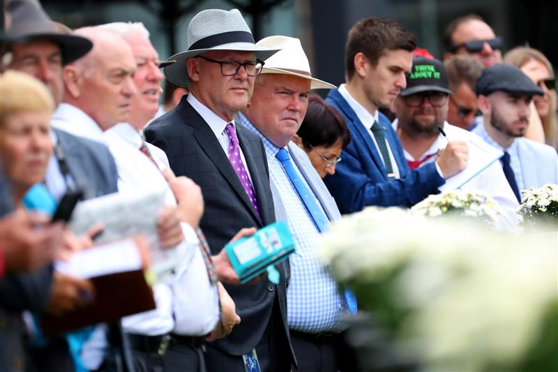 SYDNEY, AUSTRALIA - MARCH 25: Racegoers watch on in Race 1 Midway during Sydney Racing at Rosehill Gardens on March 25, 2023 in Sydney, Australia. (Photo by Jeremy Ng/Getty Images)