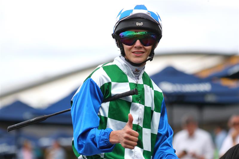 SYDNEY, AUSTRALIA - MARCH 25: Zac Lloyd riding Astero wins Race 1 Midway during Sydney Racing at Rosehill Gardens on March 25, 2023 in Sydney, Australia. (Photo by Jeremy Ng/Getty Images)