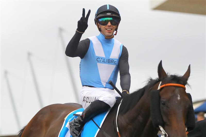 SYDNEY, AUSTRALIA - MARCH 25: Brenton Avdulla riding Bandersnatch  wins Race 9 Racing & Sports Doncaster Prelude during Sydney Racing at Rosehill Gardens on March 25, 2023 in Sydney, Australia. (Photo by Jeremy Ng/Getty Images)