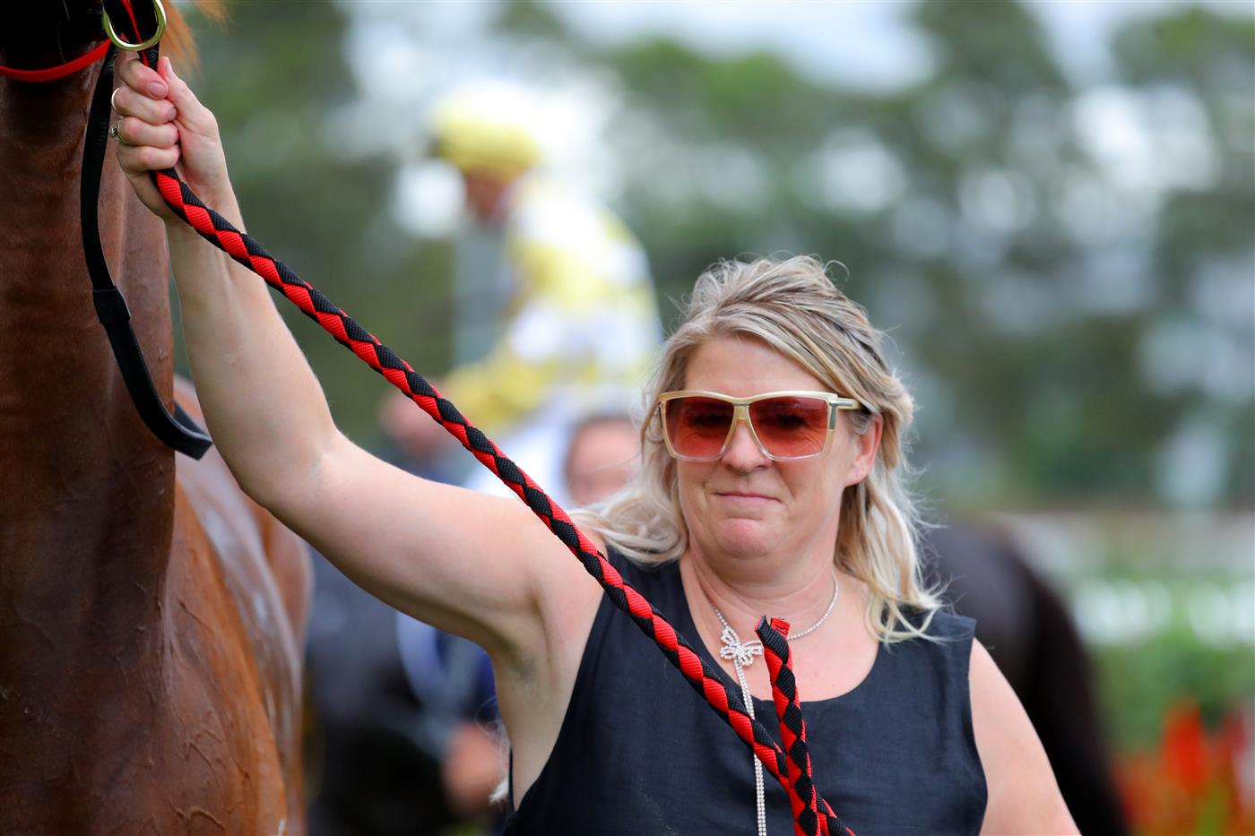 SYDNEY, AUSTRALIA - MARCH 25: Trainer Kerry Taplin walks her horse after Reece Jones riding Tapildoodledo wins Race 3 Elite Sand & Soil Tulloch Stakes during Sydney Racing at Rosehill Gardens on March 25, 2023 in Sydney, Australia. (Photo by Jeremy Ng/Getty Images)