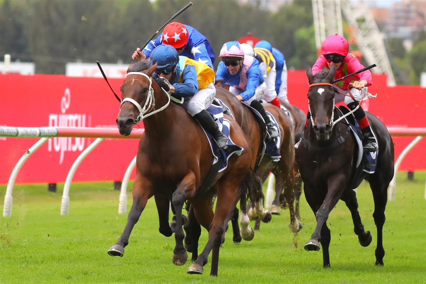 SYDNEY, AUSTRALIA - MARCH 25: Brenton Avdulla riding Roots wins Race 6 Canadian Club Emancipation during Sydney Racing at  Rosehill Gardens on March 25, 2023 in Sydney, Australia. (Photo by Jeremy Ng/Getty Images)
