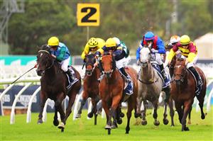 SYDNEY, AUSTRALIA - MARCH 25: Tim Clark riding Zeyrek wins Race 4 Furphy Neville Sellwood Stakes during Sydney Racing at Rosehill Gardens on March 25, 2023 in Sydney, Australia. (Photo by Jeremy Ng/Getty Images)