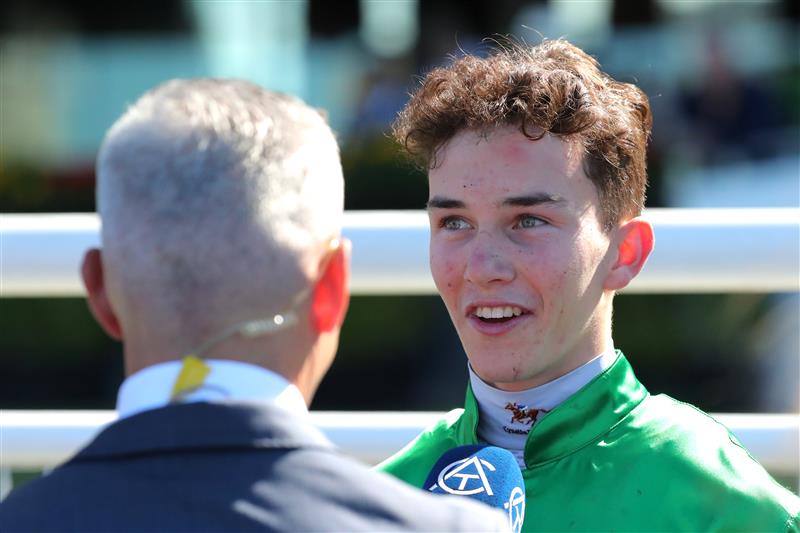 SYDNEY, AUSTRALIA - APRIL 15: Zac Lloyd riding Preemptory wins Race 2 TAB Highway Handicap during "Schweppes All Aged Stakes Day" - Sydney Racing at Royal Randwick Racecourse on April 15, 2023 in Sydney, Australia. (Photo by Jeremy Ng/Getty Images)