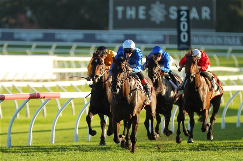 SYDNEY, AUSTRALIA - APRIL 15: Zac Lloyd riding Tamerlane  wins Race 9 Petaluma during "Schweppes All Aged Stakes Day" - Sydney Racing at Royal Randwick Racecourse on April 15, 2023 in Sydney, Australia. (Photo by Jeremy Ng/Getty Images)