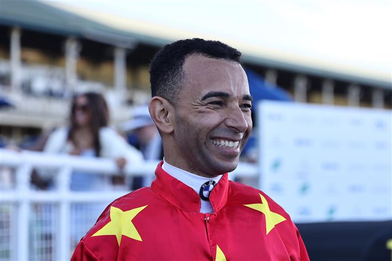 SYDNEY, AUSTRALIA - APRIL 15: Joao Moreira riding Militarize 
 wins Race 7 Moet & Chandon Champagne Stakes during "Schweppes All Aged Stakes Day" - Sydney Racing at Royal Randwick Racecourse on April 15, 2023 in Sydney, Australia. (Photo by Jeremy Ng/Getty Images)