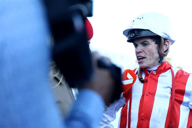 SYDNEY, AUSTRALIA - APRIL 15:  Craig Williams riding Giga Kick wins Race 8 Schweppes All Aged Stakes during "Schweppes All Aged Stakes Day" - Sydney Racing at Royal Randwick Racecourse on April 15, 2023 in Sydney, Australia. (Photo by Jeremy Ng/Getty Images)