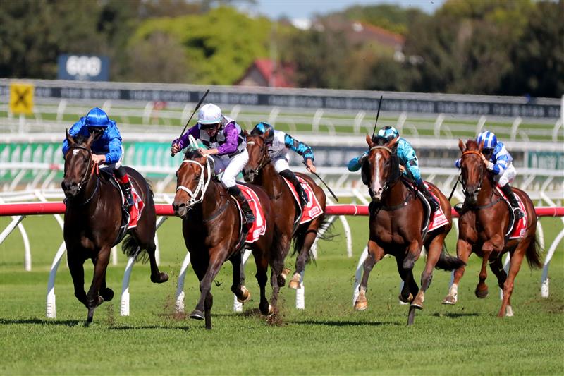SYDNEY, AUSTRALIA - APRIL 15: Nash Rawiller riding Osipenko wins Race 1 Toyota Forklifts Frank Packer during "Schweppes All Aged Stakes Day" - Sydney Racing at Royal Randwick Racecourse on April 15, 2023 in Sydney, Australia. (Photo by Jeremy Ng/Getty Images)