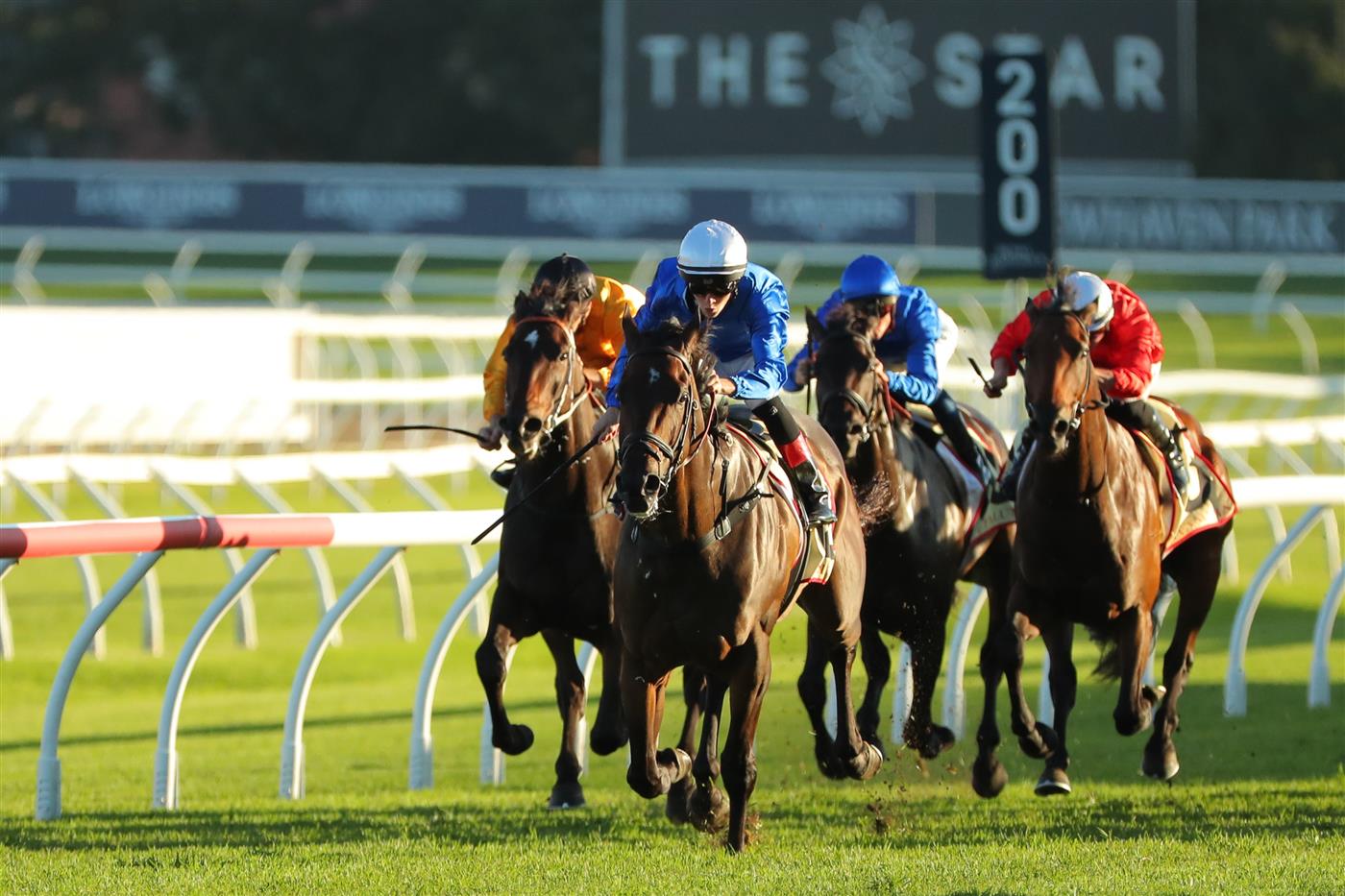 SYDNEY, AUSTRALIA - APRIL 15: Zac Lloyd riding Tamerlane  wins Race 9 Petaluma during "Schweppes All Aged Stakes Day" - Sydney Racing at Royal Randwick Racecourse on April 15, 2023 in Sydney, Australia. (Photo by Jeremy Ng/Getty Images)