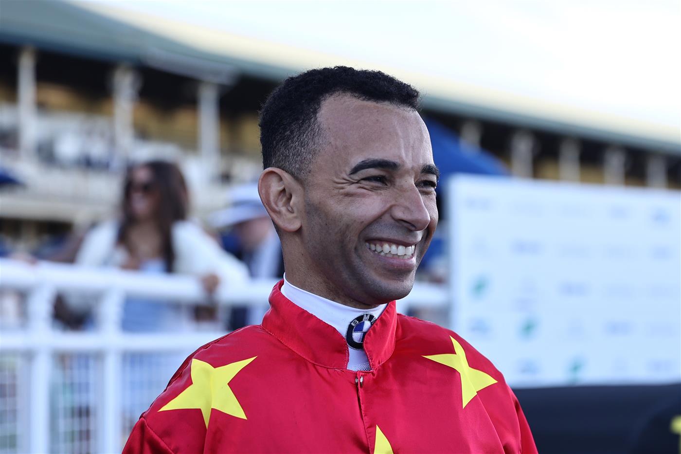 SYDNEY, AUSTRALIA - APRIL 15: Joao Moreira riding Militarize 
 wins Race 7 Moet & Chandon Champagne Stakes during "Schweppes All Aged Stakes Day" - Sydney Racing at Royal Randwick Racecourse on April 15, 2023 in Sydney, Australia. (Photo by Jeremy Ng/Getty Images)