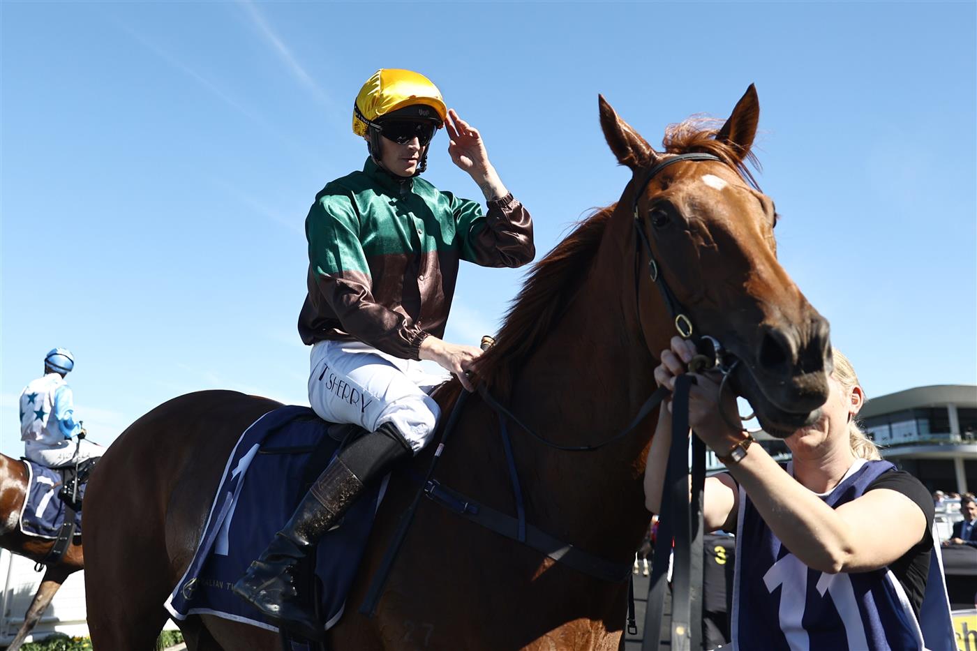 SYDNEY, AUSTRALIA - APRIL 15: Tom Sherry riding Mayrose wins Race 3 Midway during "Schweppes All Aged Stakes Day" - Sydney Racing at Royal Randwick Racecourse on April 15, 2023 in Sydney, Australia. (Photo by Jeremy Ng/Getty Images)