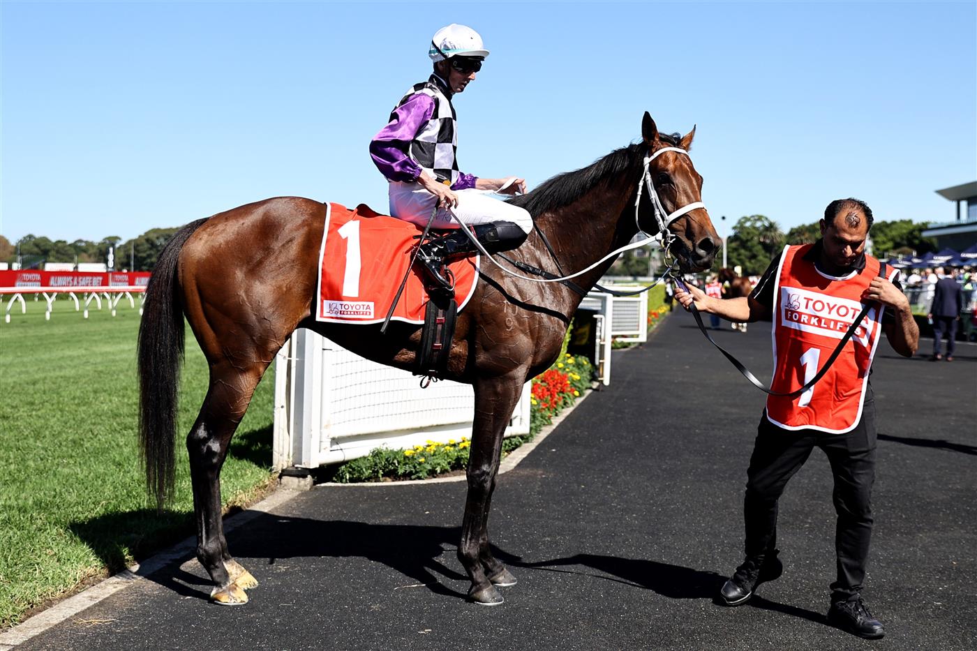 SYDNEY, AUSTRALIA - APRIL 15: Nash Rawiller riding Osipenko wins Race 1 Toyota Forklifts Frank Packer during "Schweppes All Aged Stakes Day" - Sydney Racing at Royal Randwick Racecourse on April 15, 2023 in Sydney, Australia. (Photo by Jeremy Ng/Getty Images)