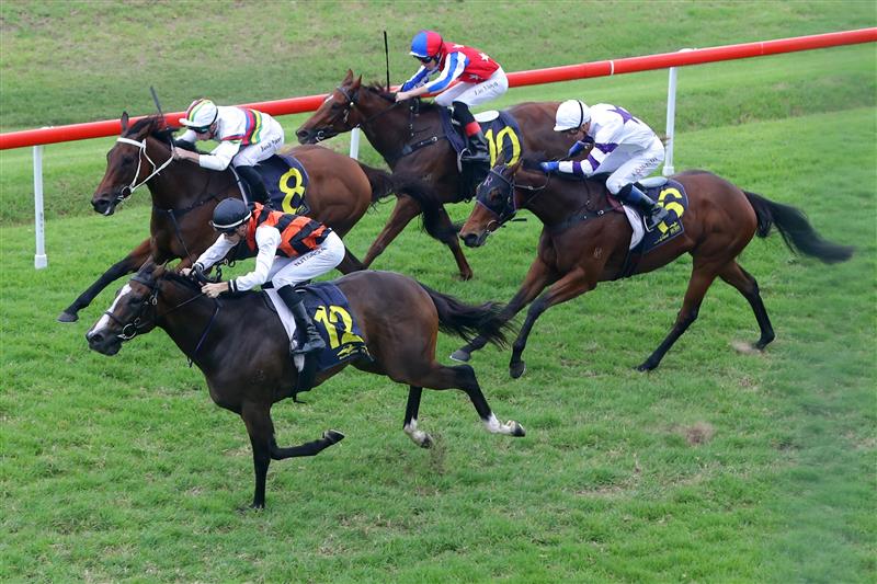 HAWKESBURY, AUSTRALIA - APRIL 22: Dylan Gibbons riding Moonlight Grace wins Race 3 Midway during Hawkesbury Cup Day Sydney Racing at Hawkesbury Racecourse on April 22, 2023 in Hawkesbury, Australia. (Photo by Jeremy Ng/Getty Images)