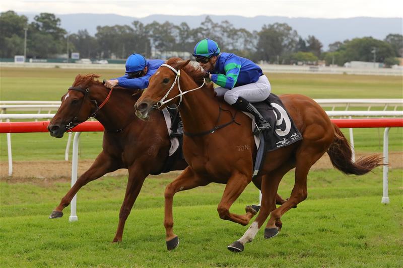 HAWKESBURY, AUSTRALIA - APRIL 22: Hannah Williams riding Delacour wins Race 5 The Lawn Shed  during Hawkesbury Cup Day Sydney Racing at Hawkesbury Racecourse on April 22, 2023 in Hawkesbury, Australia. (Photo by Jeremy Ng/Getty Images)