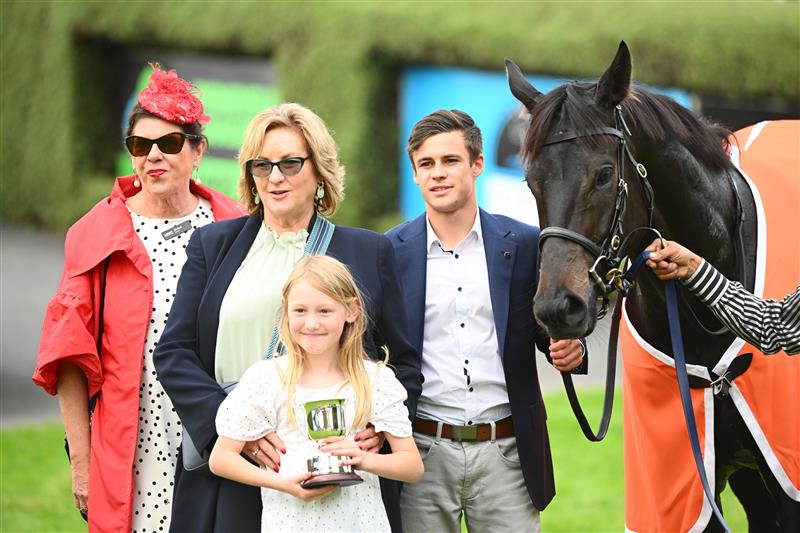 MORNINGTON, AUSTRALIA - APRIL 22: Trainer Cindy Alderson poses after Jigsaw won Race 7, the Neds Hareeba Stakes,  during Melbourne Racing at Mornington Racecourse on April 22, 2023 in Mornington, Australia. (Photo by Vince Caligiuri/Getty Images)