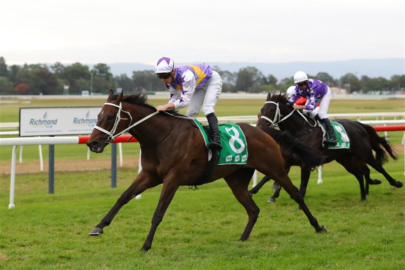 HAWKESBURY, AUSTRALIA - APRIL 22: James Mcdonald riding New Mandate wins Race 9 Richmond Club Hawkesbury Cup during Hawkesbury Cup Day Sydney Racing at Hawkesbury Racecourse on April 22, 2023 in Hawkesbury, Australia. (Photo by Jeremy Ng/Getty Images)