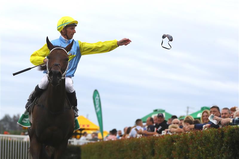 HAWKESBURY, AUSTRALIA - APRIL 22: Nash Rawiller riding Pretty Amazing wins Race 4 Blakes Marine during Hawkesbury Cup Day Sydney Racing at Hawkesbury Racecourse on April 22, 2023 in Hawkesbury, Australia. (Photo by Jeremy Ng/Getty Images)