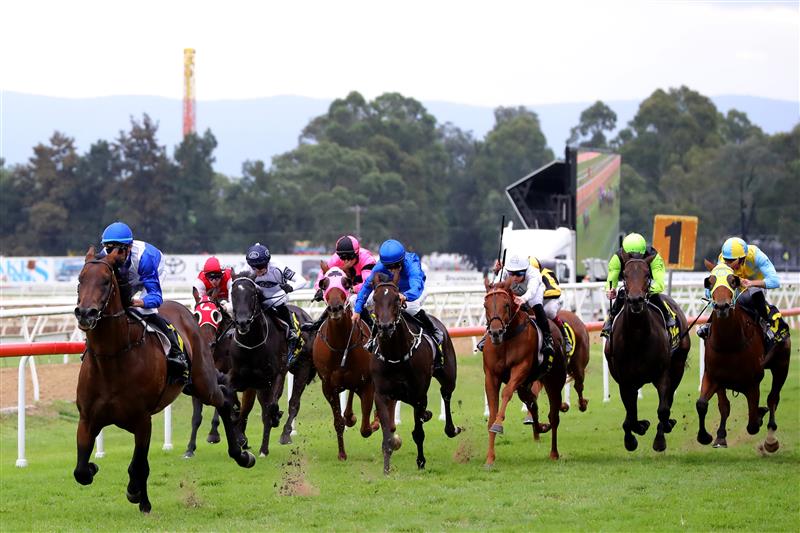 HAWKESBURY, AUSTRALIA - APRIL 22: Nash Rawiller riding Hawaii Five Oh wins Race 7 Blacktown Workers Hawkesbury Guineas during Hawkesbury Cup Day Sydney Racing at Hawkesbury Racecourse on April 22, 2023 in Hawkesbury, Australia. (Photo by Jeremy Ng/Getty Images)