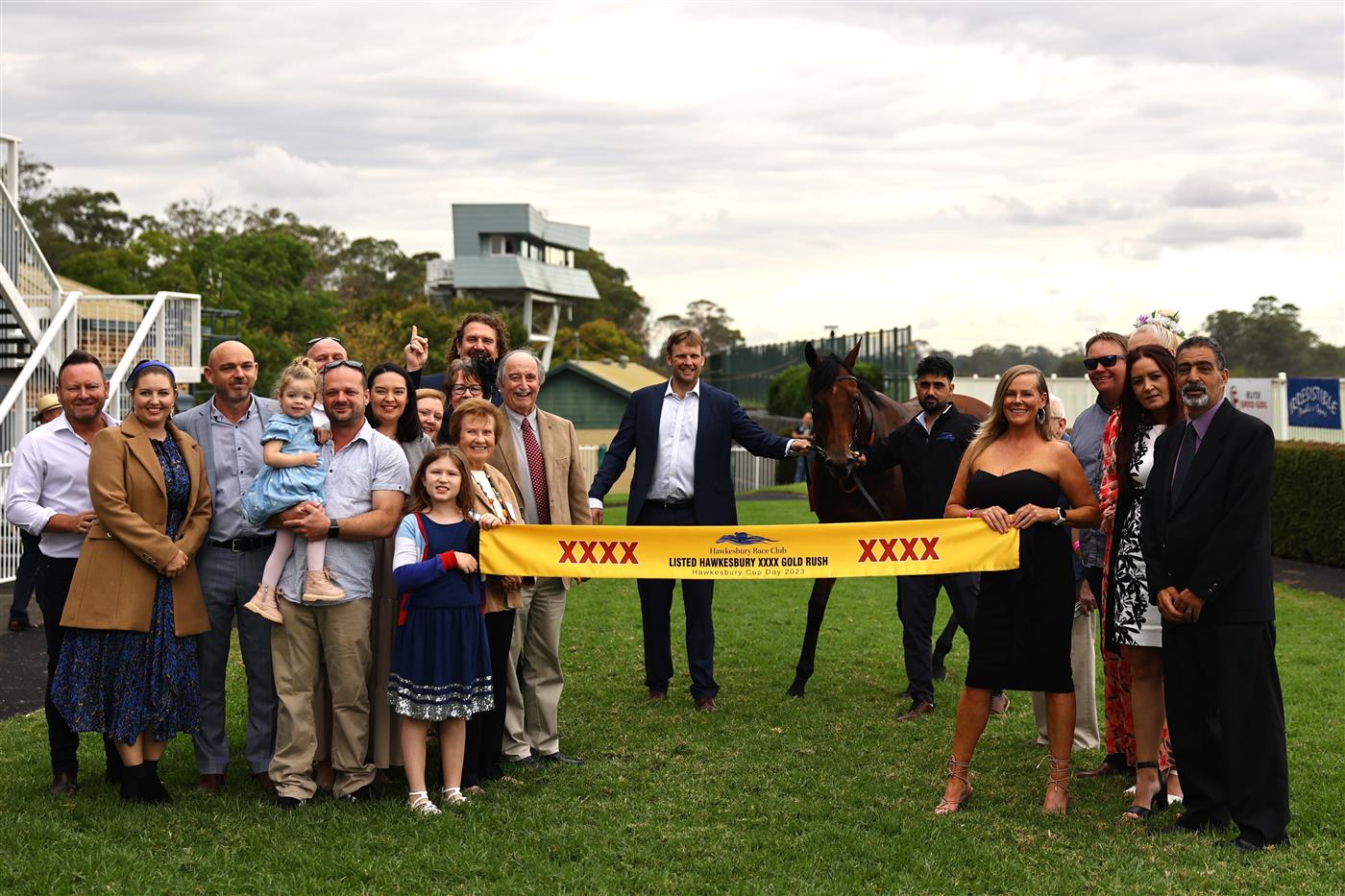 HAWKESBURY, AUSTRALIA - APRIL 22: Trainer Bjorn Baker celebrates as Joshua Parr riding Malkovich wins Race 6 Hawkesbury XXXX Gold Rush  during Hawkesbury Cup Day Sydney Racing at Hawkesbury Racecourse on April 22, 2023 in Hawkesbury, Australia. (Photo by Jeremy Ng/Getty Images)
