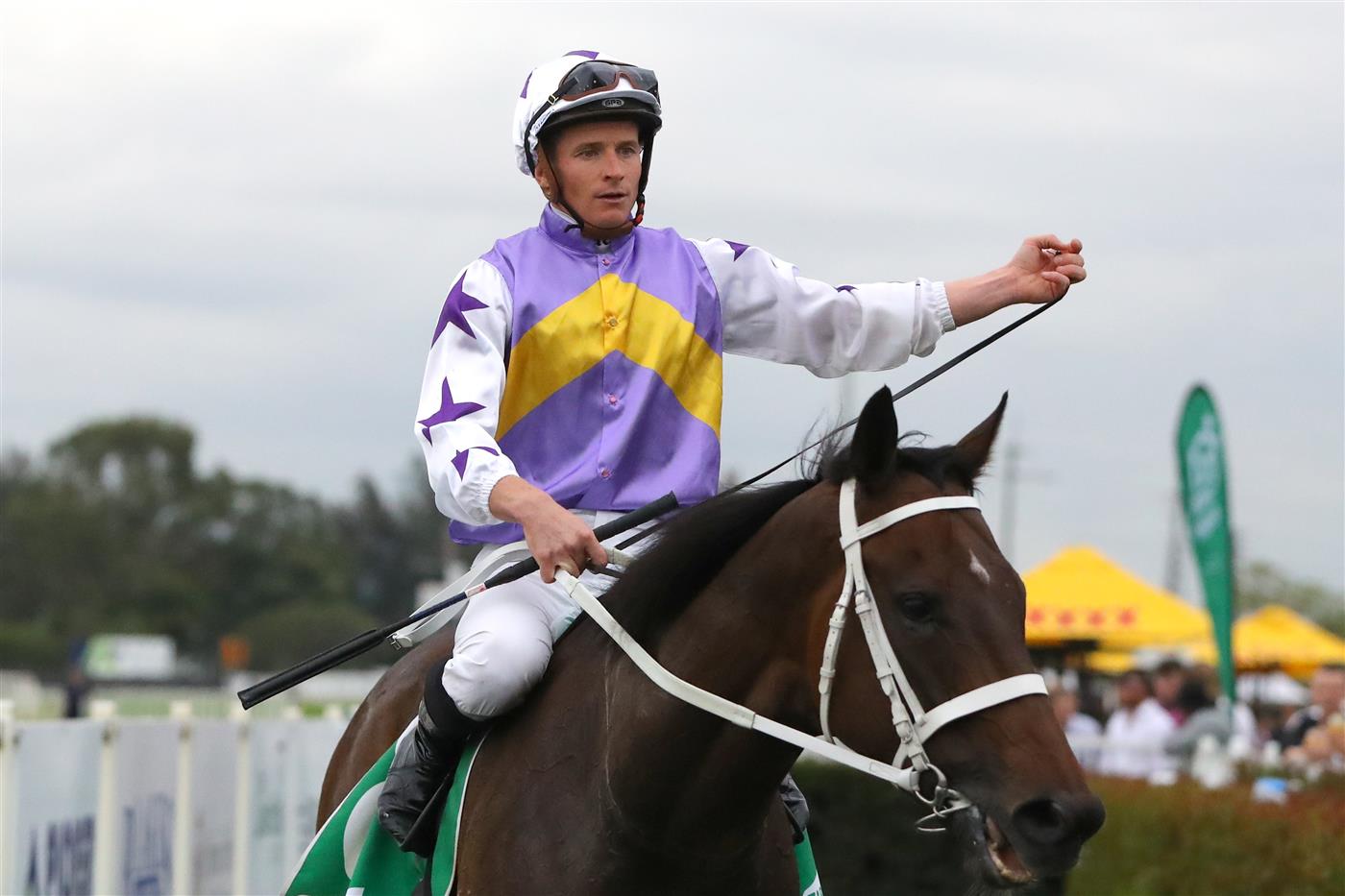 HAWKESBURY, AUSTRALIA - APRIL 22: James Mcdonald riding New Mandate wins Race 9 Richmond Club Hawkesbury Cup during Hawkesbury Cup Day Sydney Racing at Hawkesbury Racecourse on April 22, 2023 in Hawkesbury, Australia. (Photo by Jeremy Ng/Getty Images)