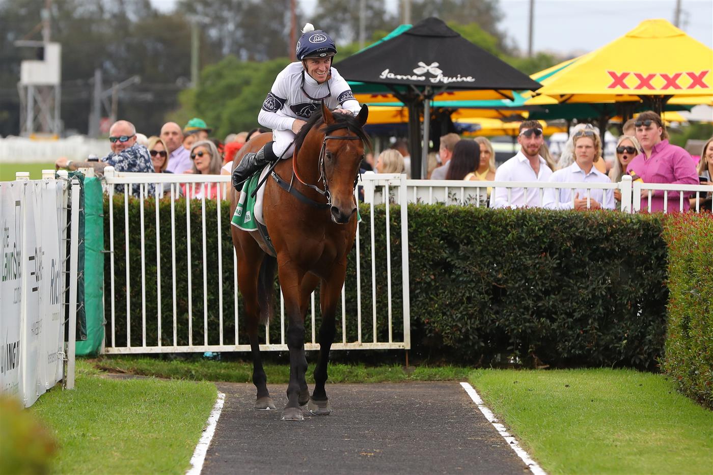 HAWKESBURY, AUSTRALIA - APRIL 22: Joshua Parr riding Malkovich  wins Race 6 Hawkesbury XXXX Gold Rush  during Hawkesbury Cup Day Sydney Racing at Hawkesbury Racecourse on April 22, 2023 in Hawkesbury, Australia. (Photo by Jeremy Ng/Getty Images)
