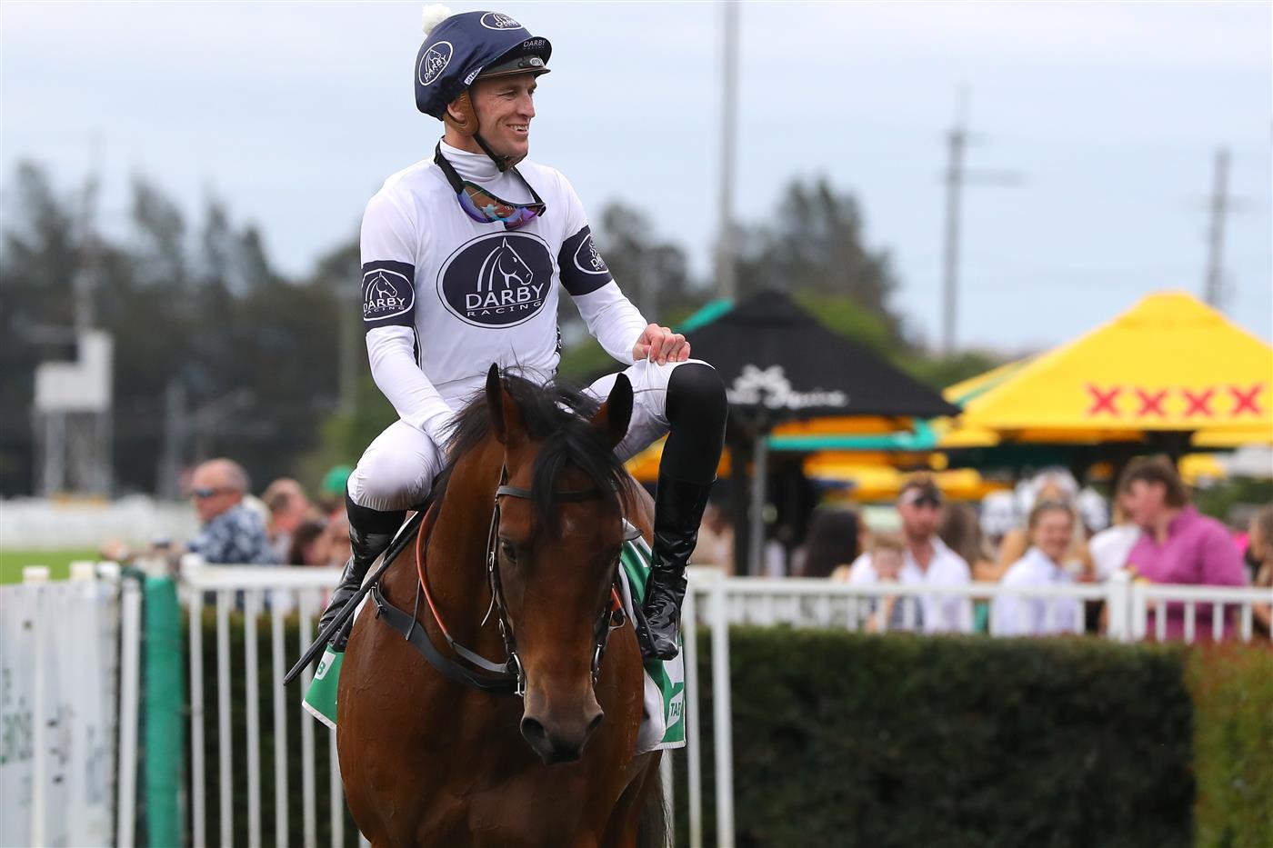 HAWKESBURY, AUSTRALIA - APRIL 22: Joshua Parr riding Malkovich  wins Race 6 Hawkesbury XXXX Gold Rush  during Hawkesbury Cup Day Sydney Racing at Hawkesbury Racecourse on April 22, 2023 in Hawkesbury, Australia. (Photo by Jeremy Ng/Getty Images)