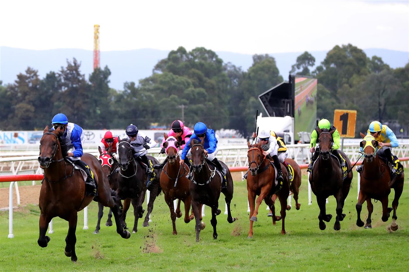 HAWKESBURY, AUSTRALIA - APRIL 22: Nash Rawiller riding Hawaii Five Oh wins Race 7 Blacktown Workers Hawkesbury Guineas during Hawkesbury Cup Day Sydney Racing at Hawkesbury Racecourse on April 22, 2023 in Hawkesbury, Australia. (Photo by Jeremy Ng/Getty Images)