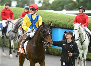 MORNINGTON, AUSTRALIA - APRIL 22: Ben Allen riding Right You Are after winnin Race 8, the Neds Mornington Cup, during Melbourne Racing at Mornington Racecourse on April 22, 2023 in Mornington, Australia. (Photo by Vince Caligiuri/Getty Images)