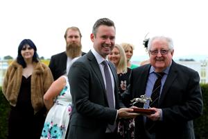 HAWKESBURY, AUSTRALIA - APRIL 22: Trainer Adrian Bott celebrates as Nash Rawiller riding Hawaii Five Oh wins Race 7 Blacktown Workers Hawkesbury Guineas during Hawkesbury Cup Day Sydney Racing at Hawkesbury Racecourse on April 22, 2023 in Hawkesbury, Australia. (Photo by Jeremy Ng/Getty Images)