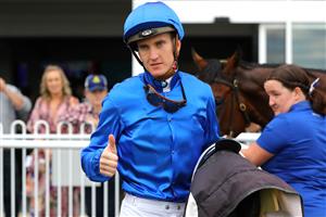 HAWKESBURY, AUSTRALIA - APRIL 22: Chad Schofield riding Zardozi wins Race 1 St Johns Park B.C Clarendon during Hawkesbury Cup Day Sydney Racing at Hawkesbury Racecourse on April 22, 2023 in Hawkesbury, Australia. (Photo by Jeremy Ng/Getty Images)