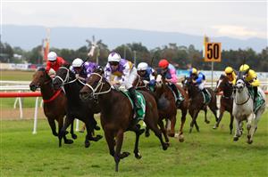 HAWKESBURY, AUSTRALIA - APRIL 22: James Mcdonald riding New Mandate wins Race 9 Richmond Club Hawkesbury Cup during Hawkesbury Cup Day Sydney Racing at Hawkesbury Racecourse on April 22, 2023 in Hawkesbury, Australia. (Photo by Jeremy Ng/Getty Images)