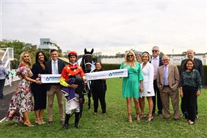 HAWKESBURY, AUSTRALIA - APRIL 22: VIPs and connections celebrate as Nash Rawiller riding Princess Grace wins Race 8 Pioneer Services Hawkesbury Crown during Hawkesbury Cup Day Sydney Racing at Hawkesbury Racecourse on April 22, 2023 in Hawkesbury, Australia. (Photo by Jeremy Ng/Getty Images)